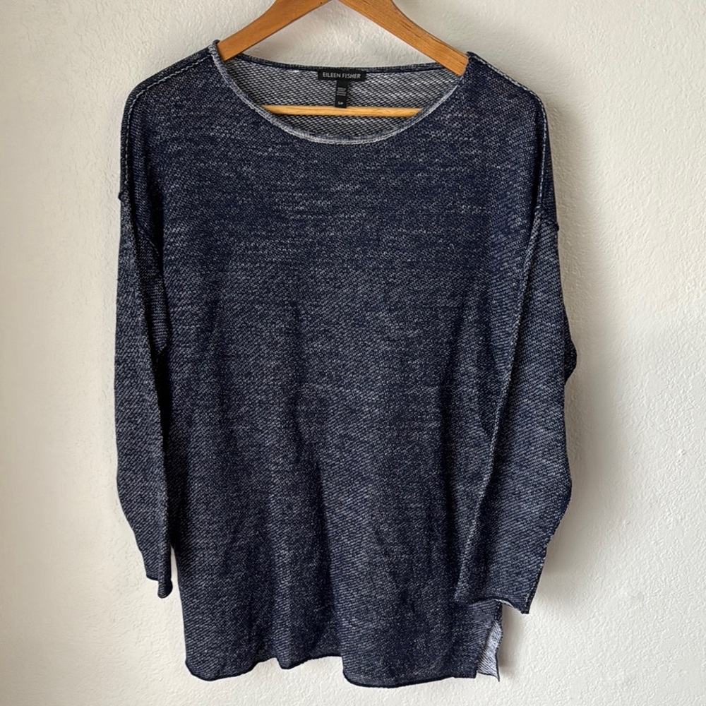 Eileen Fisher Blue‎ Marled Linen Blend Top